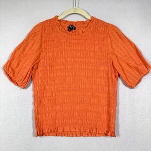 J Crew Top Womens Small Puff Sleeve Textured Voile Smocked Blouse Coastal Fall